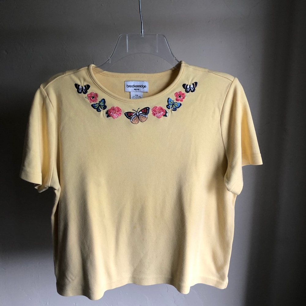 Yellow embroidered butterfly/flower top